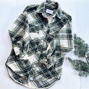 Stradivarius Plaid Green Shacket Jacket Coat